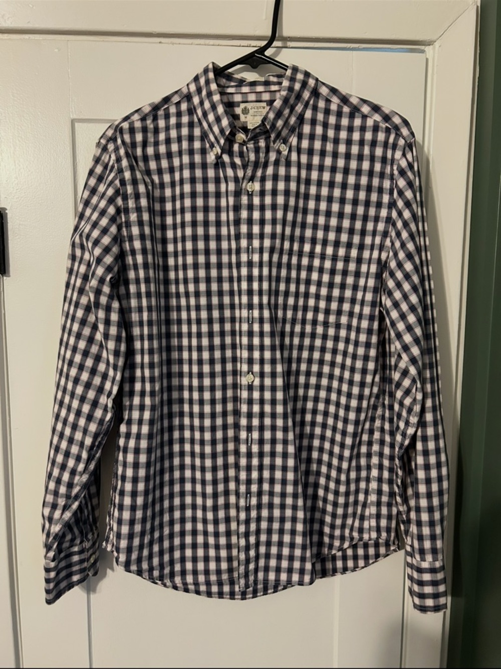 J. Crew Men's Button-Down Plaid Shirt in Navy, White, and Red